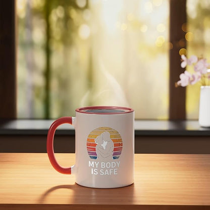 Breathing Relaxation Stress Relief Vagus Nerve Stimulation Ceramic Mug, Red/White