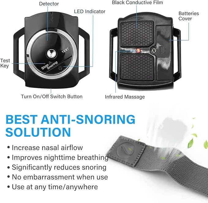 Anti Snoring Wristband Device, Anti Snore Wrist Aid with 7-Speed Intensity Adjustment, Effective Snoring Prevention & Sleep Aid, Improve Nighttime Sleeping for Men & Women