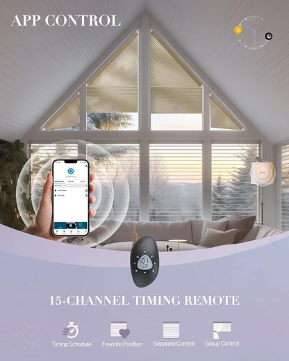 Graywind Smart Angled Blinds Compatible with Alexa Google Motorized Right Trapezoid Shades Solar Powered Customized for Odd-Shaped Window (Dimout Melange Coffee)