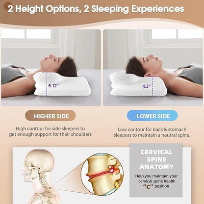 Cervical Neck Pillow, Memory Foam Pillow for Neck Pain Relief, Contour Neck Support Pillows with Cooling Pillowcase, Dreamers Relief Pillow, Ergonomic Bed Pillows for Side Back Stomach Sleepers
