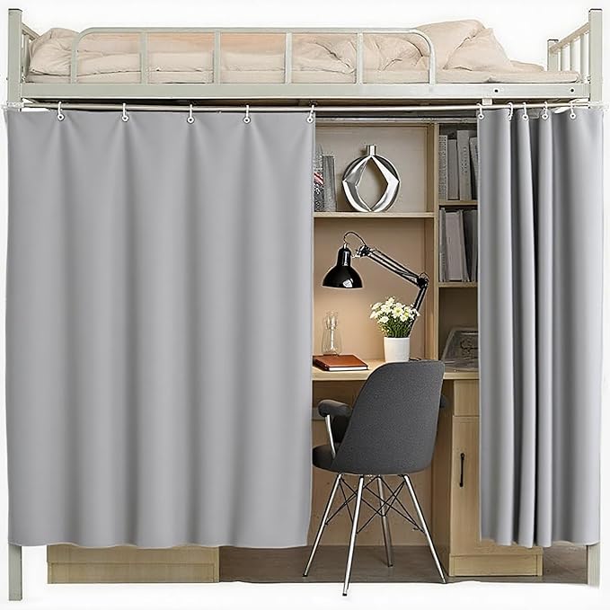 Dormitory Bunk Bed Student Curtains Privacy Blackout Decor for Loft Bottom Gray 1PC