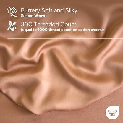DOZ Duvet Cover Set, 100% Viscose derived from Bamboo, Organically Grown, Buttery Soft, Cooling Duvet Covers, High GSM, 1 Duvet Cover and 2 Pillowcases, 90"x90" (Clay, Full/Queen)