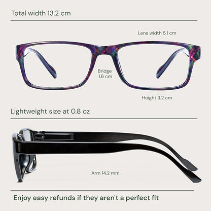 Gaoye 2-Pack of Reading Glasses - Blue-Light Filter, UV Protection - Readers with Rectangle Frames