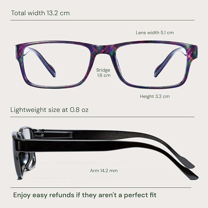 Gaoye 2-Pack of Reading Glasses - Blue-Light Filter, UV Protection - Readers with Rectangle Frames