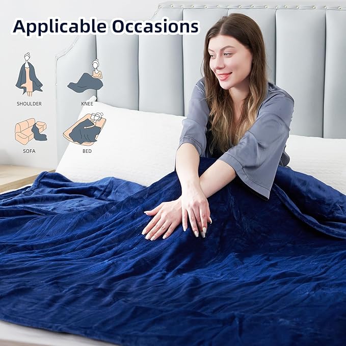 Electric Heated Blanket Throw Size 50"x60", Fast Heating Throw, Soft Microplush for Sofa & Office,6 Heating Levels & 1-10 Hours Auto Off, Machine Washable, Gifts for Family-Navy Blue