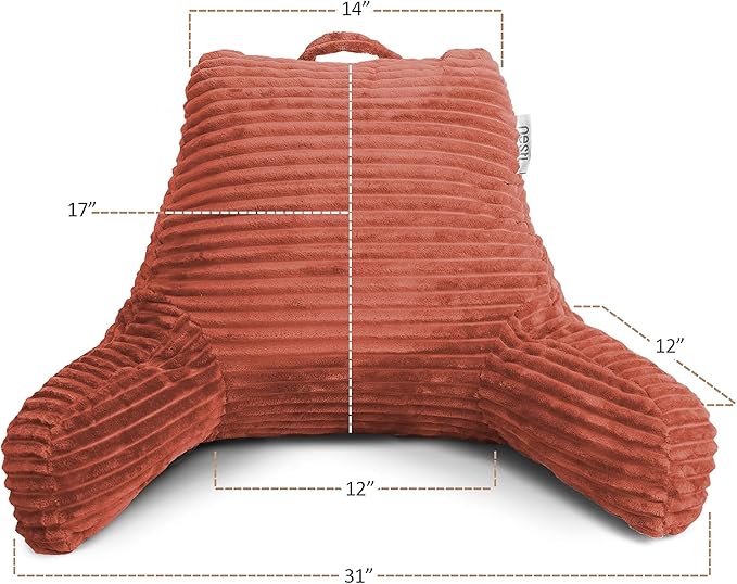 Nestl Reading Pillow with Shredded Memory Foam, Luxe Cut Plush Back Pillow for Sitting Up in Bed, Back and Arms Adjustable Support for Adult & Teens, Backrest Pillows with Washable Cover Misty Rose