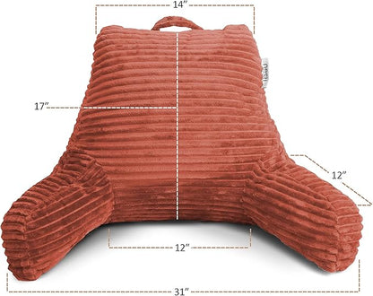 Nestl Reading Pillow with Shredded Memory Foam, Luxe Cut Plush Back Pillow for Sitting Up in Bed, Back and Arms Adjustable Support for Adult & Teens, Backrest Pillows with Washable Cover Misty Rose