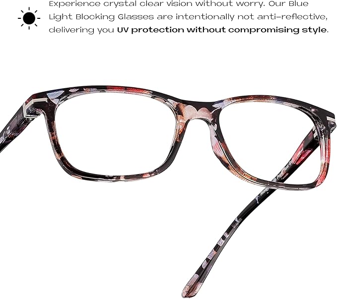 Readerest Blue Light Blocking Glasses – Thin Reflective Lens, Anti-Glare Computer Eyeglasses, UV Protection, Eye Strain Relief (Floral, 1.0 Magnification)