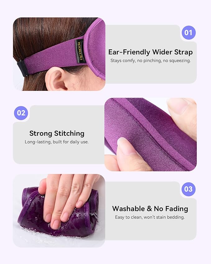 Weighted Eye Mask for Women - 3D Blackout Sleep Mask for Deep Sleep, Postpartum Gift, Lash-Friendly - Long Flight Travel, Cruise Ship, Car Camping Essentials, Purple