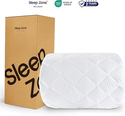 SLEEP ZONE Cooling Mattress Pad King Non Slip, Breathable Bed Cover with Down Alternative Filling Mattress Protector, Easy Washable (White, King, 78x80)