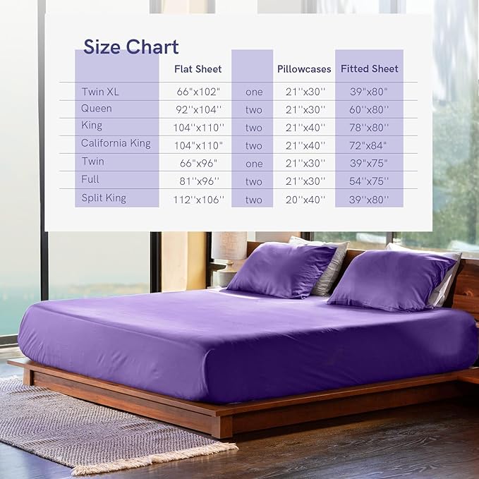 YnM Cooling Bed Sheet Set with 100 Percent Rayon Derived from Bamboo, 400TC Fabric with 2 Pillowcases and Flat Sheet, Deep Pocket Fit 19'', Silky-Soft & Sweat Wicking, 4 Piece (Full, Lavender Purple)