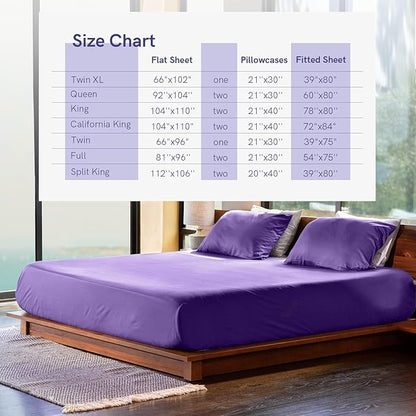 YnM Cooling Bed Sheet Set with 100 Percent Rayon Derived from Bamboo, 400TC Fabric with 2 Pillowcases and Flat Sheet, Deep Pocket Fit 19'', Silky-Soft & Sweat Wicking, 4 Piece (Full, Lavender Purple)