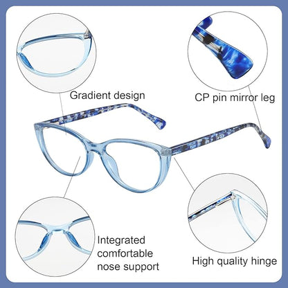 Przene 4 Pack Blue Light Blocking Reading Glasses,Readers for Women and Men with Spring Hinge