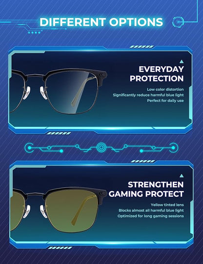 Blue Light Glasses | Men Browline Gaming Glasses | Anti Eye Strain & Migraine Blue Blocker Eyeglasses（Black）