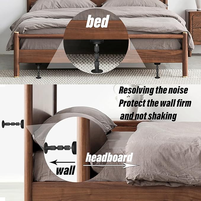 Adjustable Threaded Headboard Stoppers/Bumper Against Wall, 4 Pack Behind Bed Frame Protector Antishake Tool, Bed Shake Support Stabilizer Device for Anti-Knocking,Banging, Metal (Black 27-114mm)