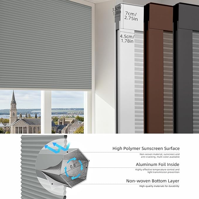 ZSTARR Motorized Skylight Shades Blackout Cellular Honeycomb Electric Blinds with Solar Panel Cordless Rechargeable with Remote for Roof and Slanted Windows (Blackout Mercury Ash)