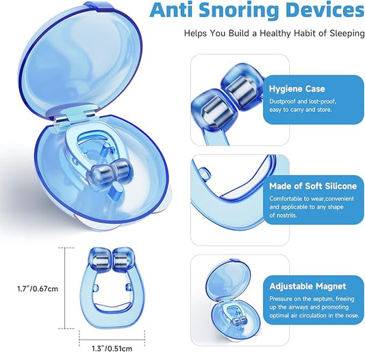 Anti Snoring Device-Magnetic Anti Snore Nose Clip,Silicone Stop Snoring Solution,Reusable Sleep Aid,Snore Stopper,Nasal Snore Clip for Better Sleep (Blue+White)