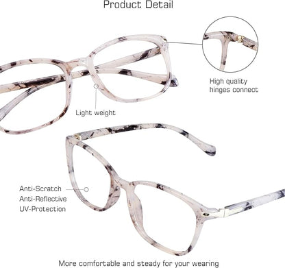VisionGlobal Blue Light Blocking Glasses for Women, Anti Eyestrain, Computer Reading, TV Glasses, Stylish Square Frame, Anti Glare(Marble,+0.25 Magnification)