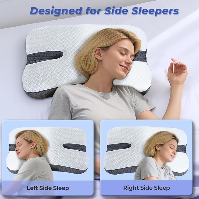 Anti-Snore Pillow for Side Sleepers, Snoring Pillows for Men & Women, Memory Foam Pillow for Snoring Relief, Multifunctional Ergonomic Design for Side Sleeper - Dark Grey