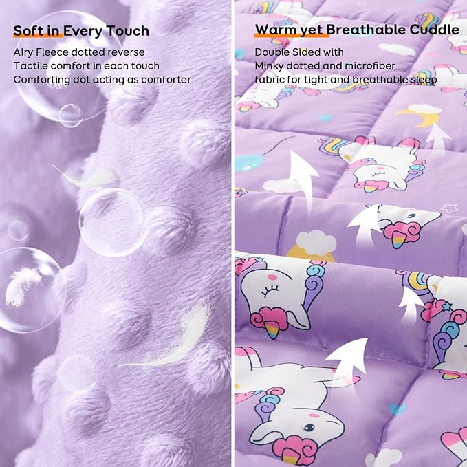 Uttermara Weighted Blanket 3 lbs, Ultra Cozy Minky Weighted Blankets with Cartoon Patterns, Heavy Blanket Great for Calming and Sleeping, 36x48 inches, Purple Unicorn