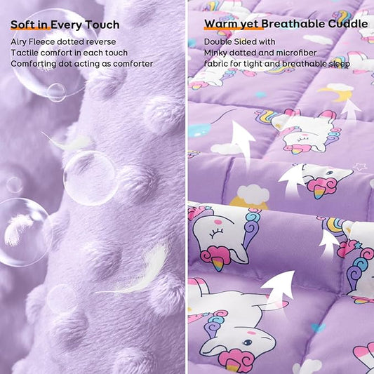 Uttermara Weighted Blanket 3 lbs, Ultra Cozy Minky Weighted Blankets with Cartoon Patterns, Heavy Blanket Great for Calming and Sleeping, 36x48 inches, Purple Unicorn