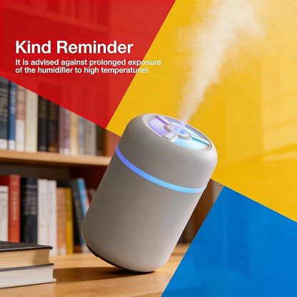 300ml Portable Mini Cool Mist Humidifier with Colorful Lights, USB-Powered for Bedroom, Office, Plants, Travel & Car (White)