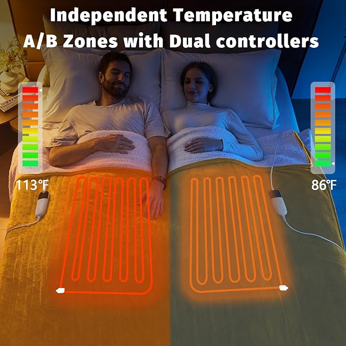 Heated Electric Blanket Queen Size - 84" x 90" Heating Blanket with Dual Control, 10 Heating Levels & 8 Hours Auto Off, Soft Warm Flannel Blanket, Christmas Birthday Gifts for Senior Grandma