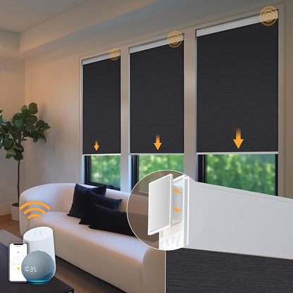 Motorized Blackout Blinds - Automatic Cordless Roller Shades with Remote Control (Black, 35 x 72)