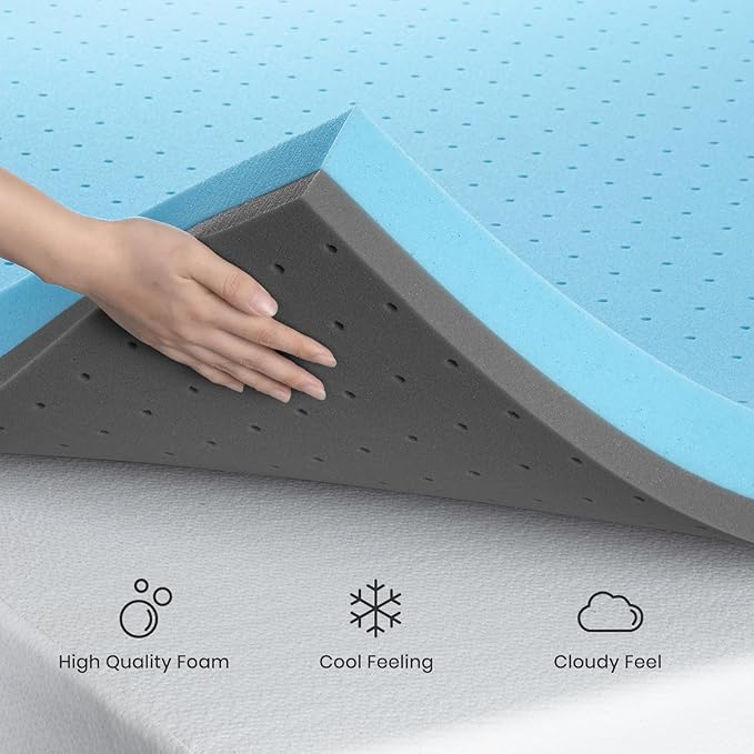 Maxzzz Twin Mattress Topper, 2 Inch Gel Infused Memory Foam Mattress Topper, Cooling Mattress Pad for Pressure Relief Back Pain, CertiPUR-US Certified