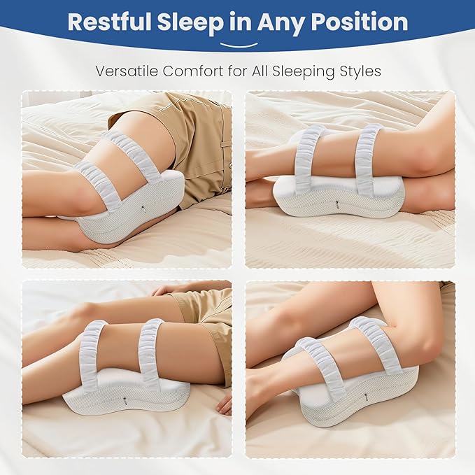 JINXIA Knee Pillow for Side Sleepers, Comfortable Memory Foam Leg Pillow for Side Sleeping, Pillow Sleeping Between Legs Aligns Spine, for Hip, Back & Sciatica Pain Relief, White
