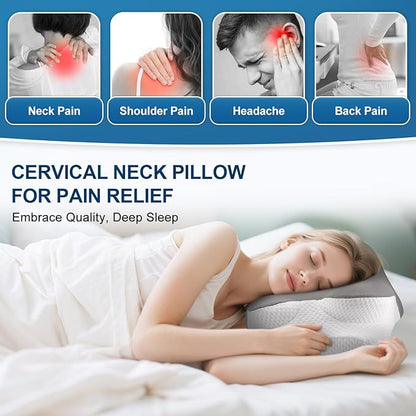 Cervical Pillow for Neck and Shoulder Relief, Cooling Memory Foam Pillow for Sleeping, Ergonomic Neck Support Pillow Contour Bed Pillow for Back Side Stomach Sleepers with Pillowcase