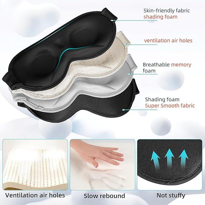 Side Sleeper Eye Mask, Sleep Mask for Men Women, Sleep Mask for Side Sleeper, Total Light Blocking, 3D Eye Masks for Sleep, Black