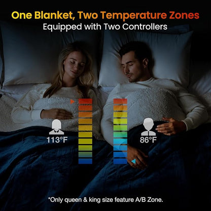 WOOMER Electric Blanket Queen Size 84" x 90", Heated Blanket with 0.5-12 Hours Timer & 10 Heating Levels, ETL Certified, Navy Blue Velvet & White Sherpa, Machine Washable