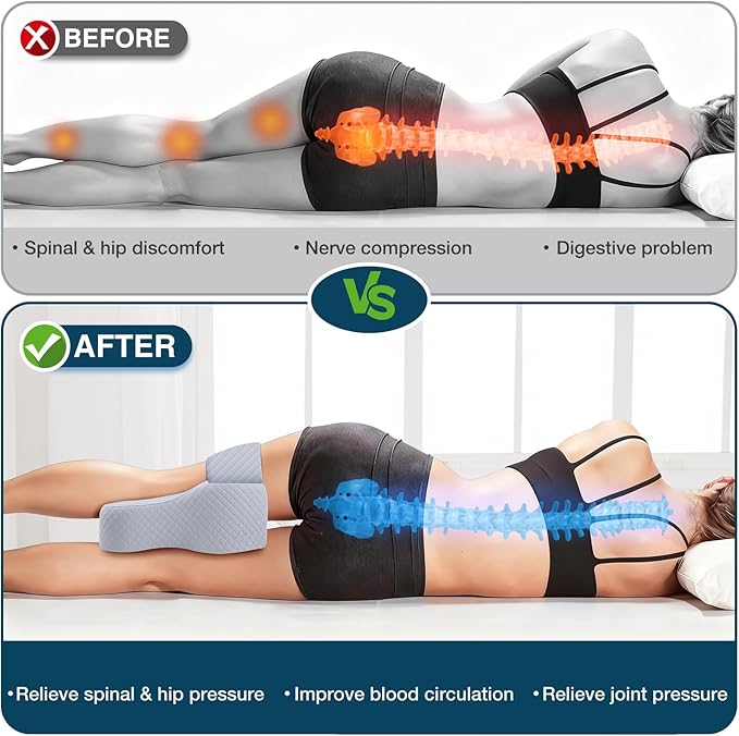 Knee Pillow for Side Sleepers Hip Pain Relief,Leg Pillow for Side Sleeping w/ Adjustable Strap,Sciatica Back Pain Relief,Pillow for Between Knees|leg While Sleeping,Knee Pillow Support Spine Alignment