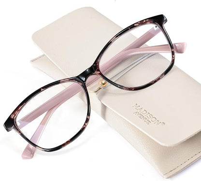 Madison Avenue Blue Light Blocking Glasses Anti Eyestrain UV Glare Blue Light Glasses for Women with Case, TV Phone Computer Gaming Eyeglasses (Pink Demi)