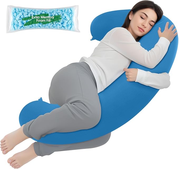 Body Pillow, Long Pillow, Memory Foam Body Pillow, C-Shaped Side Sleep Pillow, Machine Washable Pillowcase, Light Blue-47”×10”