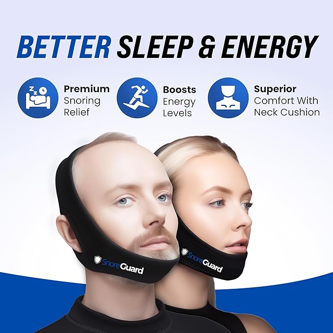 Chin Strap for Sleeping, Built-in Neck Cushions for Comfort, Works for CPAP Users, Snore Jaw Straps for Sleep, Mouth Breathing, Chin Lifting, Anti Snoring Devices, Men and Women, Black, M