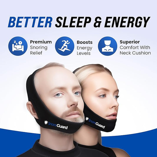Chin Strap for Sleeping, Built-in Neck Cushions for Comfort, Works for CPAP Users, Snore Jaw Straps for Sleep, Mouth Breathing, Chin Lifting, Anti Snoring Devices, Men and Women, Black, M