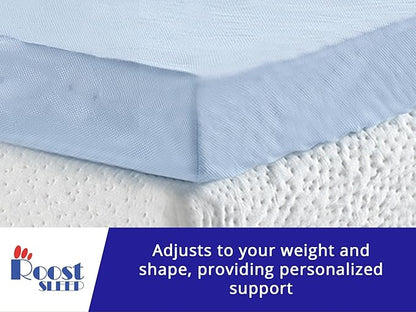 Roost Sleep Cool Cloud 3 Inch Gel Memory Foam Queen Mattress Topper – Cooling Bed Topper for Back Pain and Pressure Relief, Removable Washable Cover, Ventilated Design, Fits Queen Beds