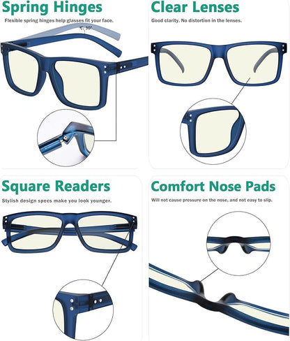 Eyekepper Oversized Reading Glasses Square Large Blue Light Readers for Men Women - Blue +1.00
