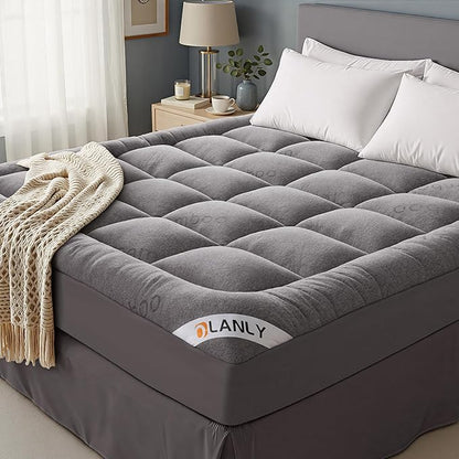 OLANLY California King Mattress Topper, Viscose Made from Bamboo, Cooling Soft Pillow Top Mattress Pad for Back Pain Relief, Plush Down Alternative Fill Bed Topper with Elastic Deep Pocket, Light Gray
