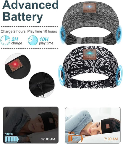 2-Pack Sleeping Headphones, Headband Headphones with Ultra-Thin HD Stereo Speaker, Bluetooth Headband for Sports, Workouts, Insomnia, Yoga, Air Travel, Meditation - Gray&Pattern Black