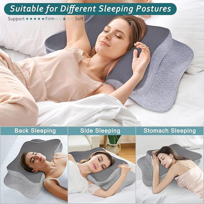 Cervical Neck Pillow for Pain Relief Sleeping, Contour Memory Foam Pillows, Ergonomic Side Sleeper Pillows for Adults, Orthopedic Neck Support Pillow for Back Stomach Sleepers-King Size