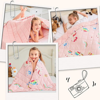 yescool Unicorn Weighted Blanket 3 lb Small Weighted Lap Blanket for Girls, Pink Rainbow Weighted Throw Blankets Minky Heavy Blankets, for 20-45lbs, 36 * 48in