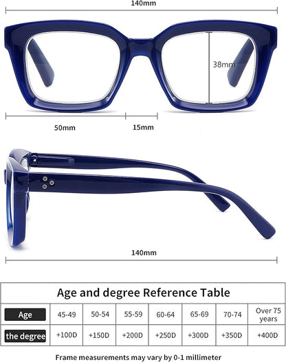 3 Pack Oversize Square Design Reading Glasses for Women, Blue Light Blocking Computer Reader (Black&Blue&Coffee, 1.75)