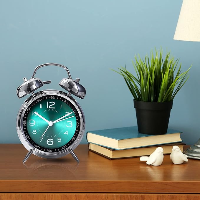 Super Loud Alarm Clock for Heavy Sleepers,4 inches Twin Bell Alarm Clock with Backlight,Battery Operated,Silent Non Ticking,for Kids,Adults,Bedrooms,Retro Decor Desk Analog Clocks. (Green)