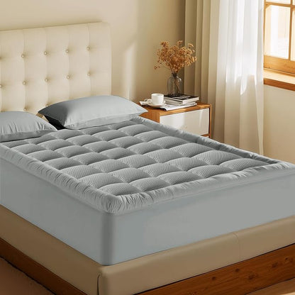 MATBEBY King Size Mattress Pad - Cooling Breathable Mattress Topper, Quilted Fitted Mattress Protector, Pillow Top Mattress Cover with 8-21" Deep Pocket, Machine Washable, Light Grey, 78x80 Inches