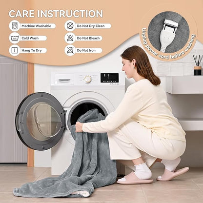Electric Heated Blanket Twin Size - 62"x84" Heating Blanket with 9 Heat Levels & 1-10 Hours Timer, Fast Heating Flannel Blanket ETL Certified Machine Washable, Great Gift Idea - Light Grey