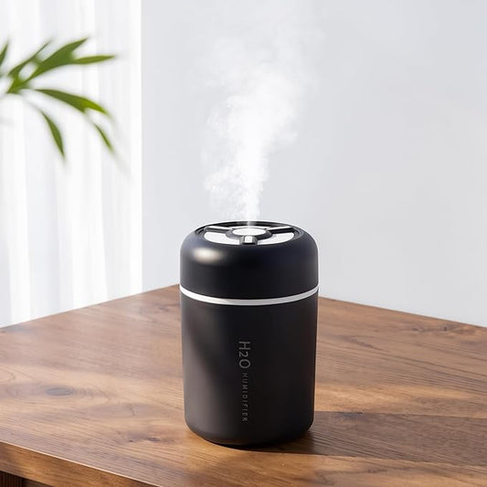 Portable Mini Humidifier, 300ml USB Cool Mist Small Humidifier with Colorful Lights. Perfect for Bedroom, Office, Plants, travel & Car (Black)