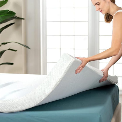 ZINUS 3 Inch Ultra Cooling Gel Memory Foam Mattress Topper with Cooling Cover, CertiPUR-US Certified, Queen, White